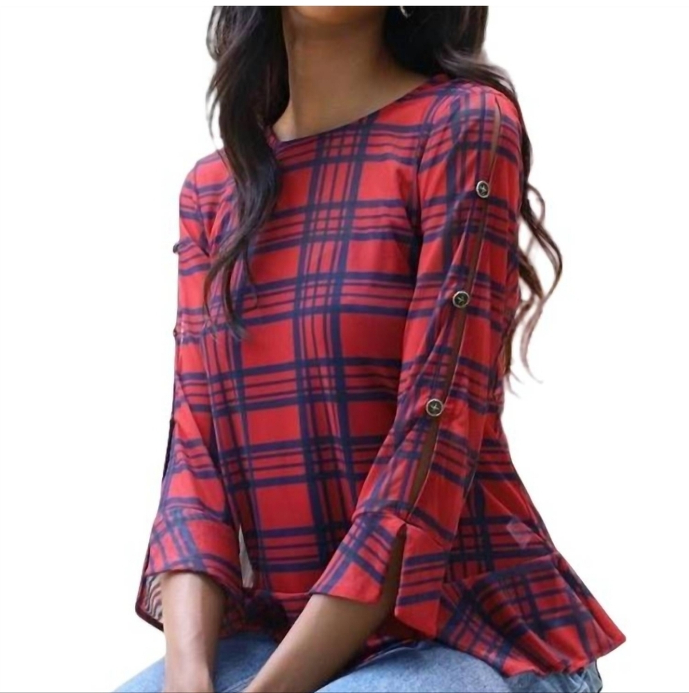 NEW EVA FRANCO belinda top in rachel island plaid Size Large